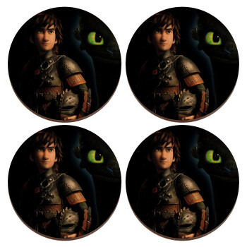 How to train your dragon Night Fury, ΣΕΤ x4 Σουβέρ ξύλινα στρογγυλά plywood (9cm)