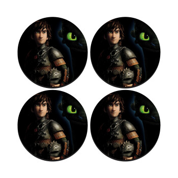 How to train your dragon Night Fury, SET of 4 round wooden coasters (9cm)