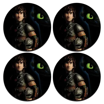 How to train your dragon Night Fury, ΣΕΤ 4 Σουβέρ ξύλινα στρογγυλά (9cm)