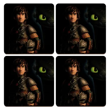 How to train your dragon Night Fury, ΣΕΤ x4 Σουβέρ ξύλινα τετράγωνα plywood (9cm)