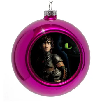 How to train your dragon Night Fury, Στολίδι Χριστουγεννιάτικη μπάλα δένδρου Μωβ 8cm