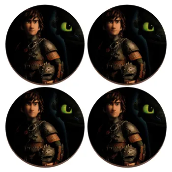 How to train your dragon Night Fury, ΣΕΤ x4 Σουβέρ ξύλινα στρογγυλά plywood (9cm)