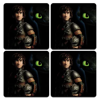 How to train your dragon Night Fury, ΣΕΤ 4 Σουβέρ ξύλινα τετράγωνα (9cm)