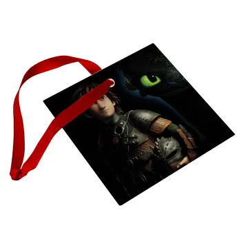 How to train your dragon Night Fury, Στολίδι Χριστουγεννιάτικο στολίδι γυάλινο τετράγωνο 9x9cm