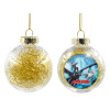 Transparent Christmas tree ball ornament with gold filling 8cm