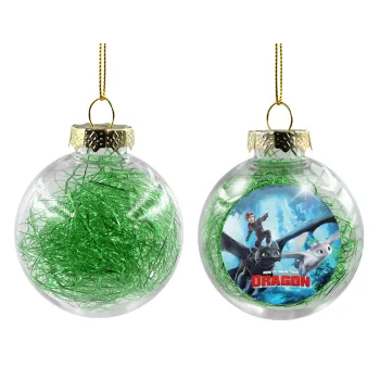 How to train your dragon, Transparent Christmas tree ball ornament with green filling 8cm