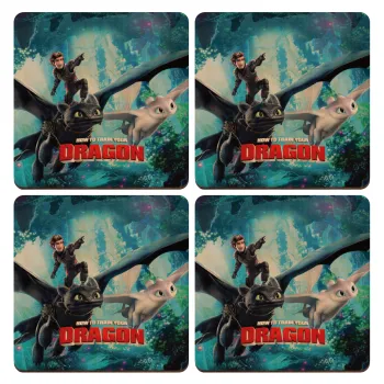 How to train your dragon, ΣΕΤ x4 Σουβέρ ξύλινα τετράγωνα plywood (9cm)
