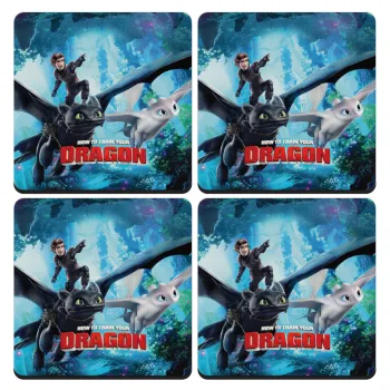 How to train your dragon, ΣΕΤ 4 Σουβέρ ξύλινα τετράγωνα (9cm)
