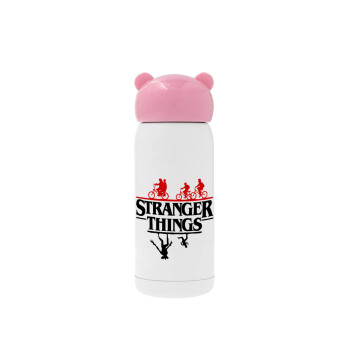 Stranger Things upside down, Pink stainless steel thermal flask, 320ml