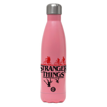 Stranger Things upside down, Metal mug thermos Pink Mat (Stainless steel), double wall, 500ml