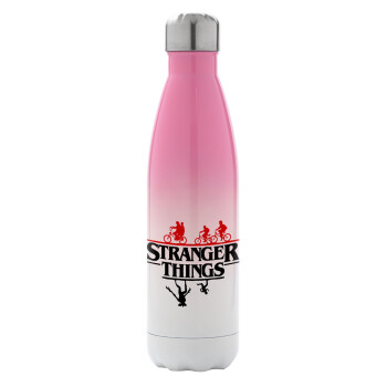 Stranger Things upside down, Metal mug thermos Pink/White (Stainless steel), double wall, 500ml