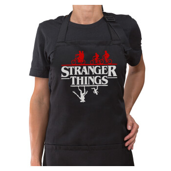 Stranger Things upside down, Ποδιά μακριά Σεφ ολόσωμη με τσέπες Μαύρη (ΕΝΗΛΙΚΩΝ)