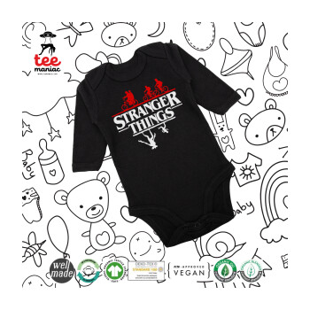 Stranger Things upside down, Μακρυμάνικο βρεφικό φορμάκι, 0-18 μηνών, ΜΑΥΡΟ, 100% Organic Cotton