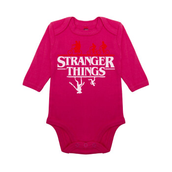 Stranger Things upside down, Μακρυμάνικο βρεφικό φορμάκι, 0-18 μηνών, ΡΟΖ, 100% Organic Cotton