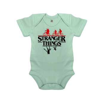 Stranger Things upside down, Βρεφικό φορμάκι μωρού, 0-18 μηνών, mint (Μέντα), 100% Organic Cotton, κοντομάνικο