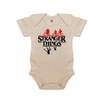 Stranger Things upside down, Βρεφικό φορμάκι μωρού, 0-18 μηνών, Natural (Εκρού), 100% Organic Cotton, κοντομάνικο