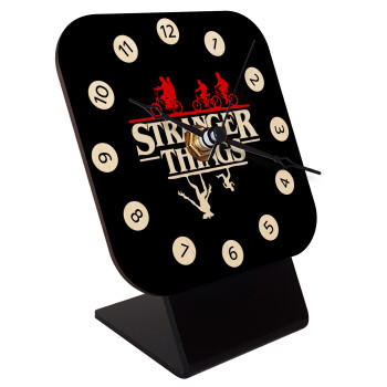 Stranger Things upside down, Επιτραπέζιο ρολόι σε φυσικό ξύλο (10cm)