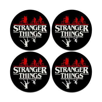 Stranger Things upside down, ΣΕΤ 4 Σουβέρ ξύλινα στρογγυλά (9cm)