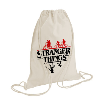 Stranger Things upside down, Backpack bag GYMBAG natural (28x40cm)