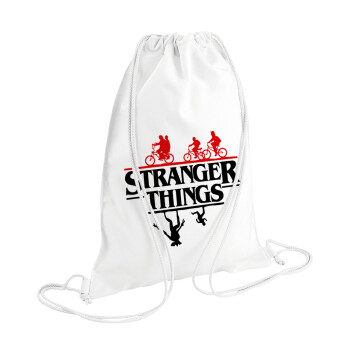 Stranger Things upside down, Τσάντα πλάτης πουγκί GYMBAG λευκή (28x40cm)