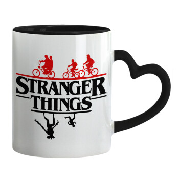 Stranger Things upside down, Mug heart black handle, ceramic, 330ml