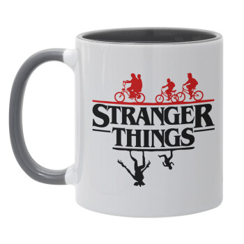Stranger Things upside down, Κούπα χρωματιστή γκρι, κεραμική, 330ml