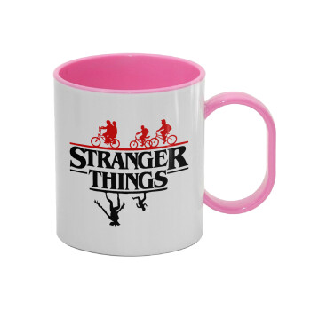 Stranger Things upside down, Κούπα (πλαστική) (BPA-FREE) Polymer Ροζ για παιδιά, 330ml