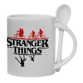 Stranger Things upside down, Ceramic coffee mug with Spoon, 330ml (1pcs)