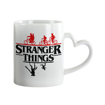 Stranger Things upside down, Κούπα καρδιά χερούλι λευκή, κεραμική, 330ml