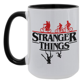 Stranger Things upside down, Κούπα Mega 15oz, κεραμική Μαύρη, 450ml