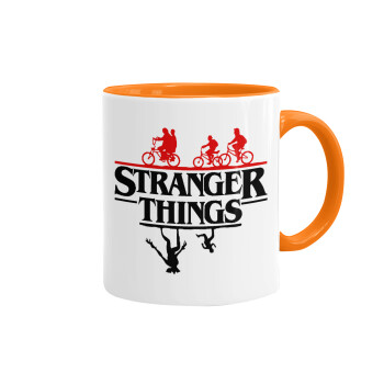 Stranger Things upside down, Mug colored orange, ceramic, 330ml