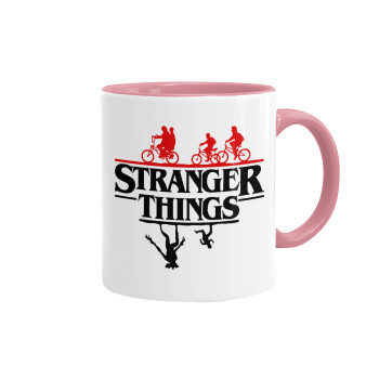 Stranger Things upside down, Mug colored pink, ceramic, 330ml