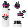 Metallic water bottle with safety lid, 850ml aluminum