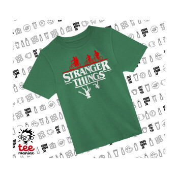 Stranger Things upside down, Άνετο παιδικό T-Shirt ΠΡΑΣΙΝΟ από 100% βαμβάκι, για κάθε μέρα. Vegan & OEKO-TEX πιστοποιημένο.