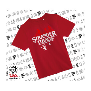 Stranger Things upside down, Άνετο παιδικό T-Shirt ΚΟΚΚΙΝΟ από 100% βαμβάκι, για κάθε μέρα. Vegan & OEKO-TEX πιστοποιημένο.