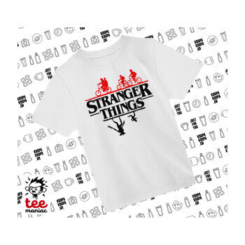 Stranger Things upside down, Άνετο παιδικό T-Shirt ΛΕΥΚΟ από 100% βαμβάκι, για κάθε μέρα. Vegan & OEKO-TEX πιστοποιημένο.