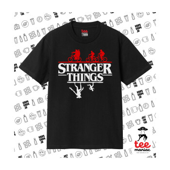 Stranger Things upside down, Κλασικό T-Shirt, διπλής ραφής, χωρίς πλευρικές ραφές ΜΑΥΡΟ από 100% βαμβάκι. Vegan & OEKO-TEX πιστοποιημένο.