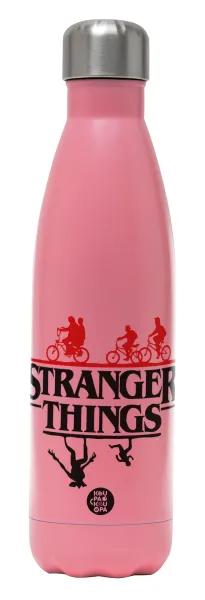 Stranger Things upside down — Μεταλλικό παγούρι θερμός Ροζ Ματ (Stainless steel), διπλού τοιχώματος, 500ml