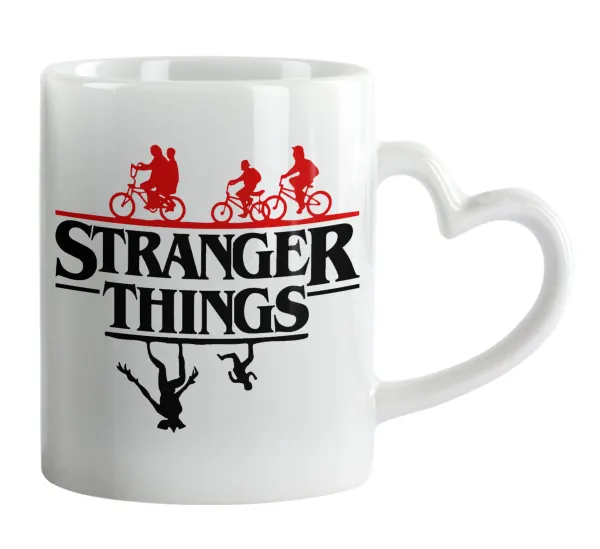 Stranger Things upside down — Κούπα καρδιά χερούλι λευκή, κεραμική, 330ml