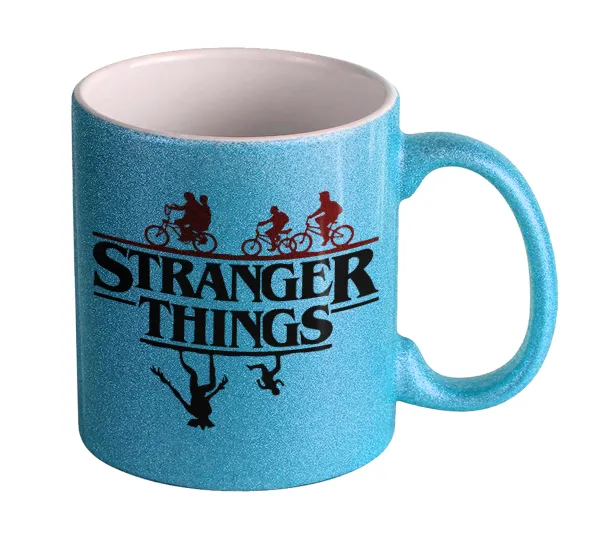 Stranger Things upside down — Κούπα Σιέλ Glitter που γυαλίζει, κεραμική, 330ml