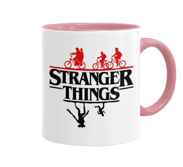 Stranger Things upside down — Κούπα χρωματιστή ροζ, κεραμική, 330ml