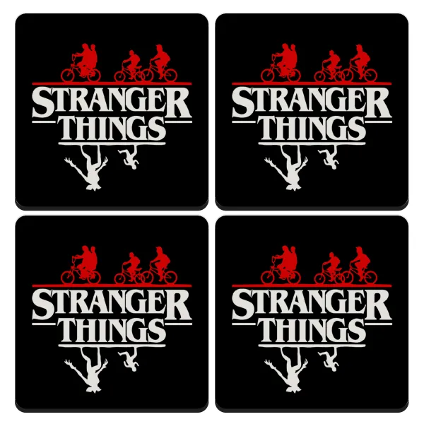 Stranger Things upside down — Σουβέρ ξύλινα τετράγωνα (9cm)