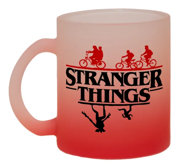 Stranger Things upside down — Two-tone glass mug with matte red base, 330ml