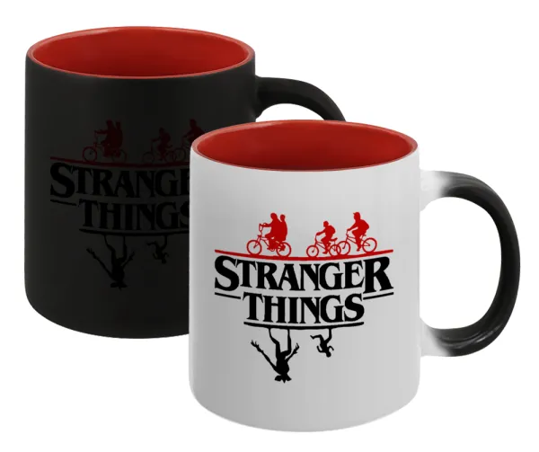 Stranger Things upside down — Κούπα Μαγική εσωτερικό κόκκινο, κεραμική, 330ml που αλλάζει χρώμα με το ζεστό ρόφημα