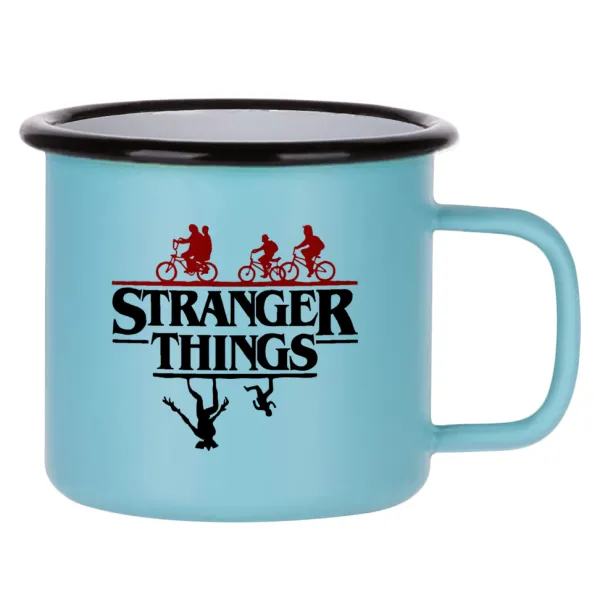 Stranger Things upside down — Κούπα Μεταλλική εμαγιέ ΜΑΤ σιέλ 360ml