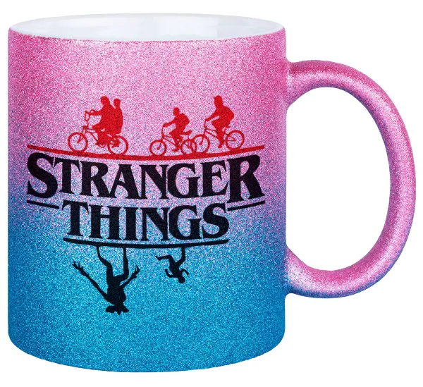 Stranger Things upside down — Κούπα Χρυσή/Μπλε Glitter, κεραμική, 330ml