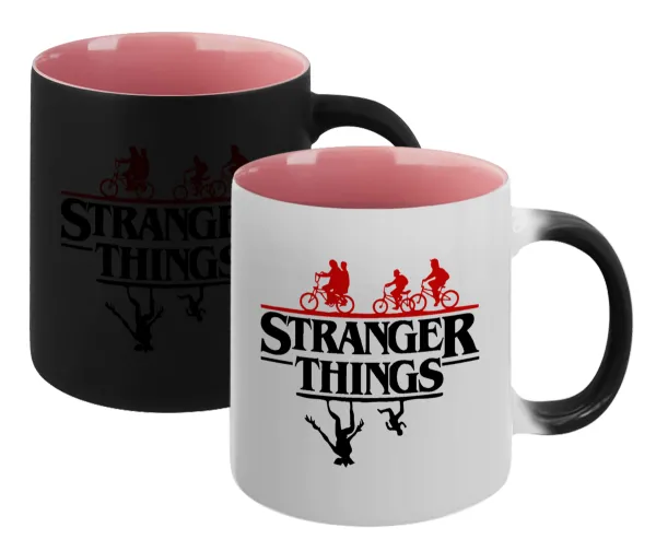 Stranger Things upside down — Magic mug with pink interior, ceramic, 330ml, changes colour with hot drinks