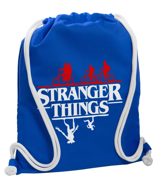 Stranger Things upside down — Backpack pouch GYMBAG Blue, with pocket (40x48cm) & thick cords