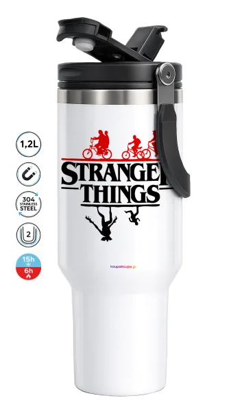Stranger Things upside down — Mega Travel Mug / Κούπα Ταξιδίου, διπλού τοιχώματος (θερμό) 1,2L