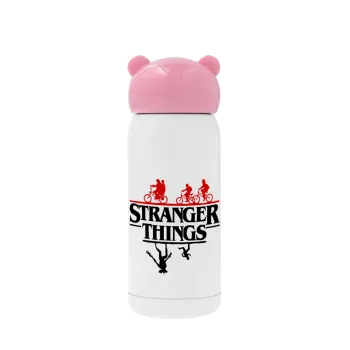 Stranger Things upside down, Ροζ ανοξείδωτο παγούρι θερμό (Stainless steel), 320ml